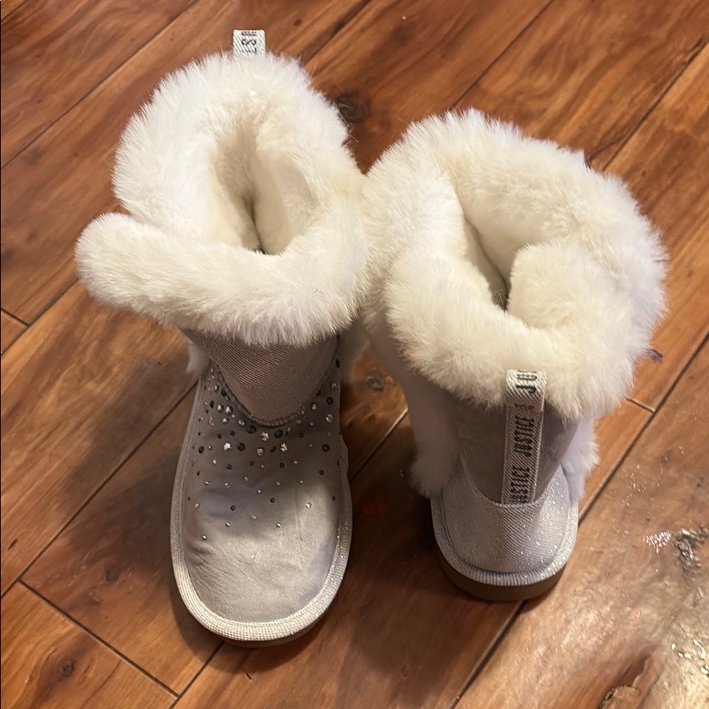 Justice Gray Fur-Lined Boots with Rhinestones